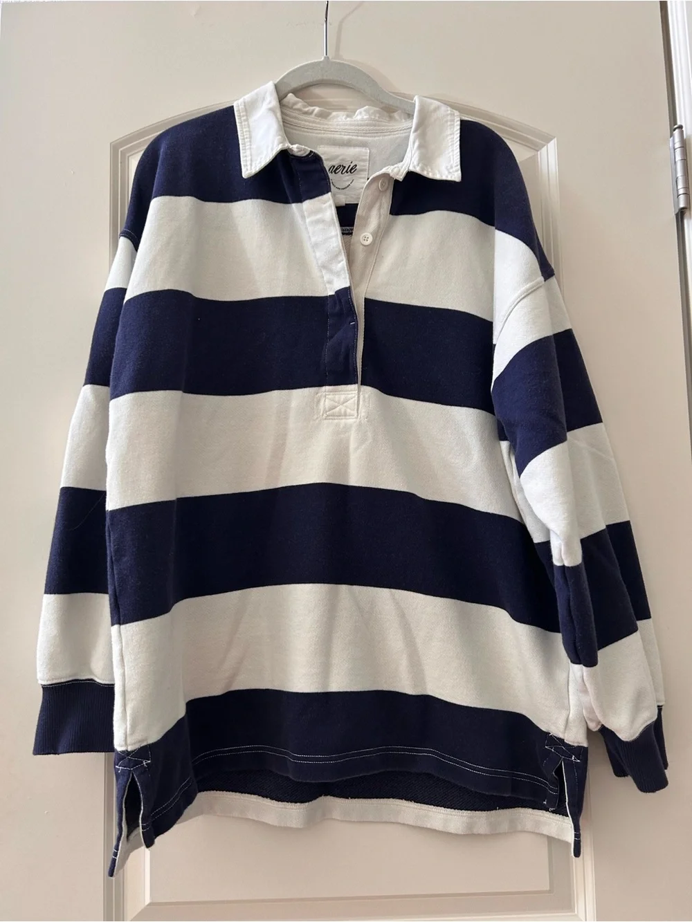 Aerie Navy & Blue Striped Oversized Nautical Preppy Rugby Pullover. Beachy. SZM - Picture 2 of 9